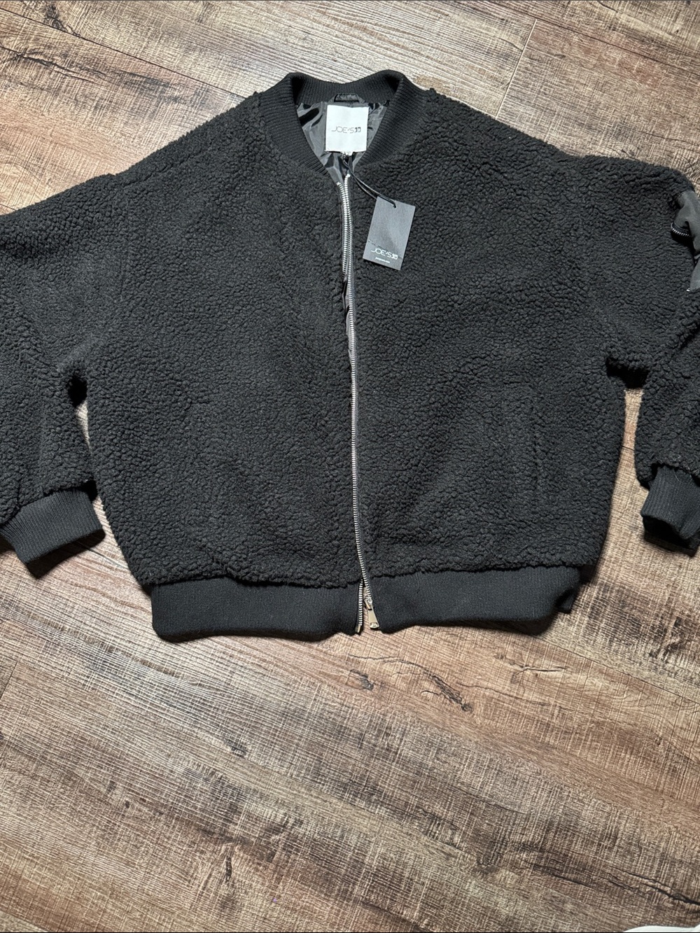 Joe's Jeans Black Sherpa Zip Bomber Jacket NWT